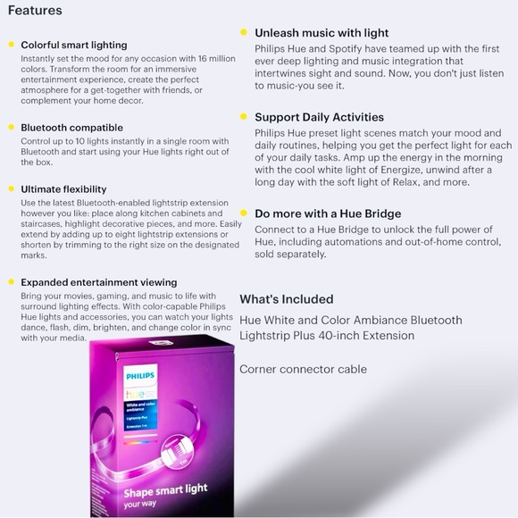 🆕 Philips Hue Shape Smart Light Plus Extension LED Color Changing Lightstrip Kit - Picture 11 of 16